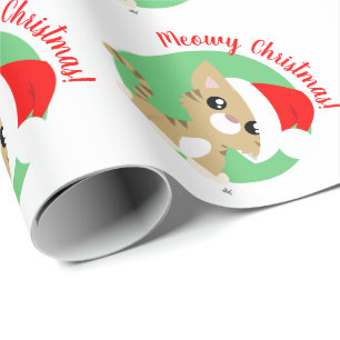 Tan Meowy Christmas Kitty Wrapping Paper