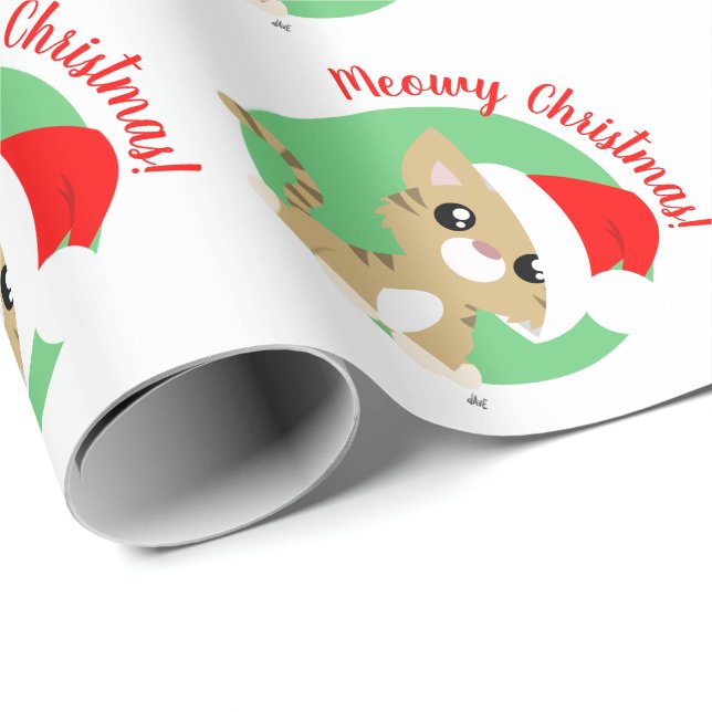 Tan Meowy Christmas Kitty Wrapping Paper (Roll Corner)