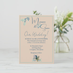 Tan, Mint, and Blue Orchid Wedding  Invitation