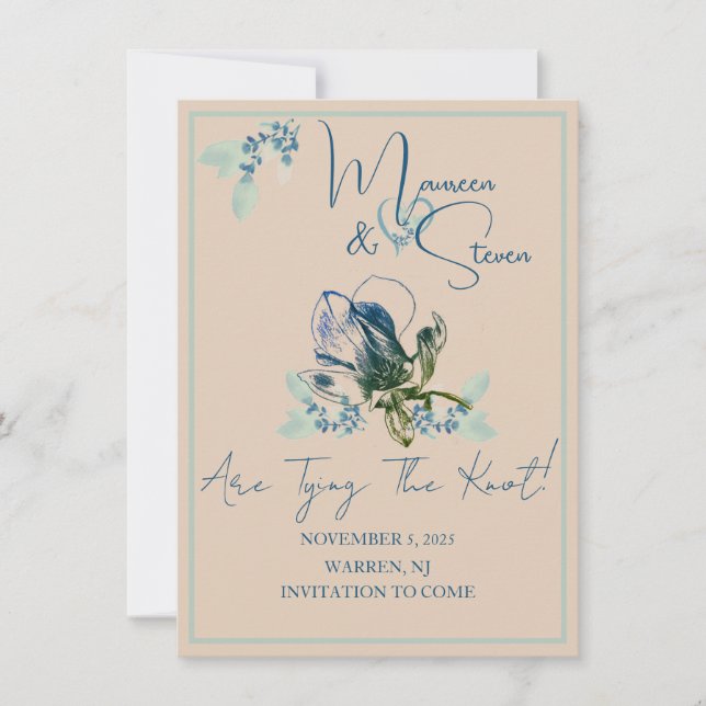 Tan, Mint, & Blue Orchid Save The Date Card (Front)