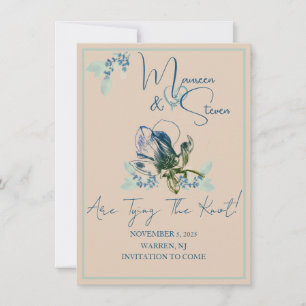 Tan, Mint, & Blue Orchid Save The Date Card