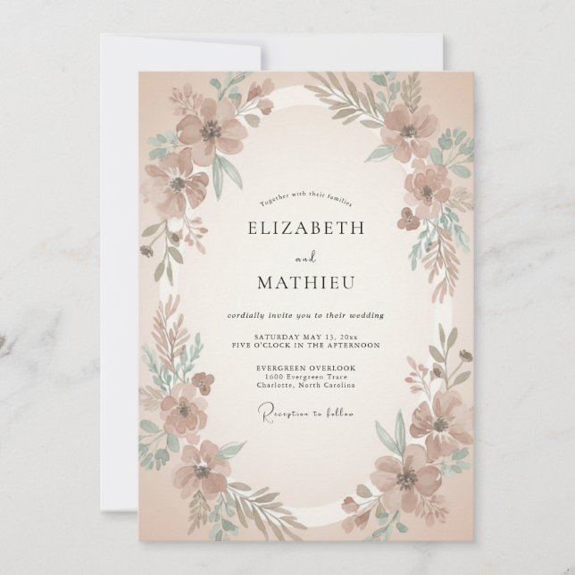 Tan Muted Vintage Wedding Invitation (Front)