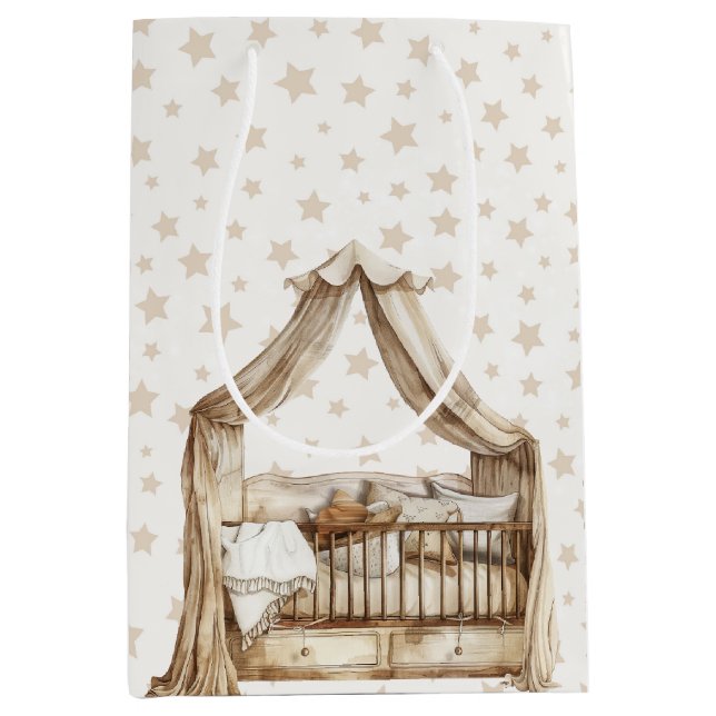 TAN NEUTRAL COLORS BOHO BABY CRIB MEDIUM GIFT BAG (Front)