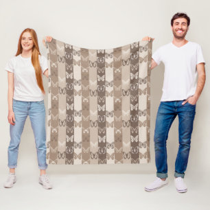 Tan Neutral Earth Butterfly Stripes Design  Fleece Blanket