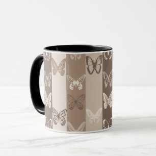 Tan Neutral Earth Butterfly Stripes Design Mug