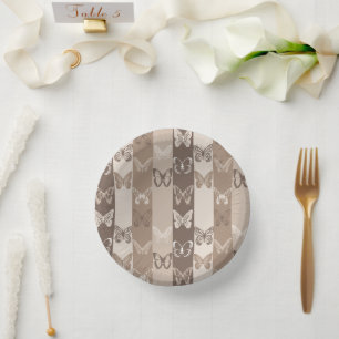 Tan Neutral Earth Butterfly Stripes Design Paper Plate