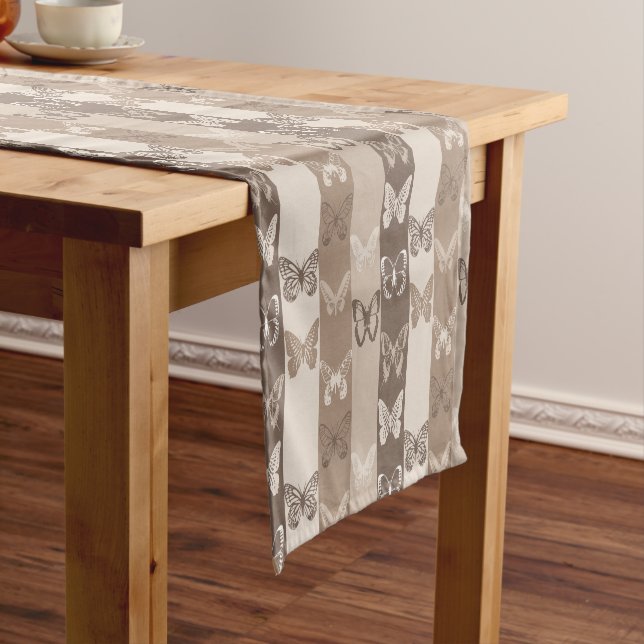 Tan Neutral Earth Butterfly Stripes Design  Short Table Runner (In Situ)