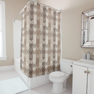 Tan Neutral Earth Butterfly Stripes Design Shower Curtain