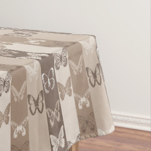 Tan Neutral Earth Butterfly Stripes Design Tablecloth