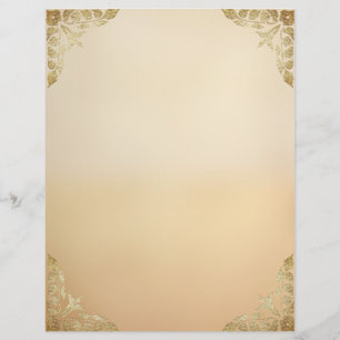 Tan Ombre with Gold Filigree Corners Custom Letterhead