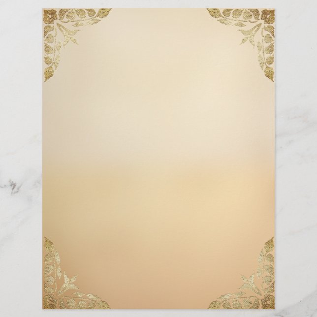 Tan Ombre with Gold Filigree Corners Custom Letterhead (Front)