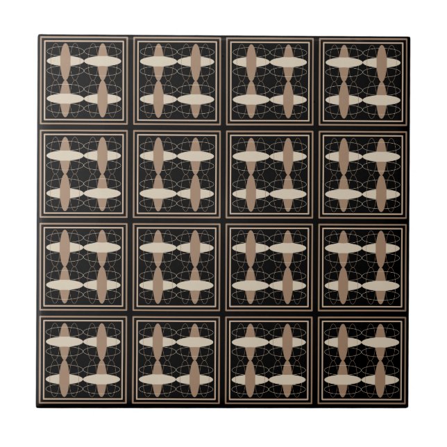 Tan on Black  Ceramic Tile (Front)