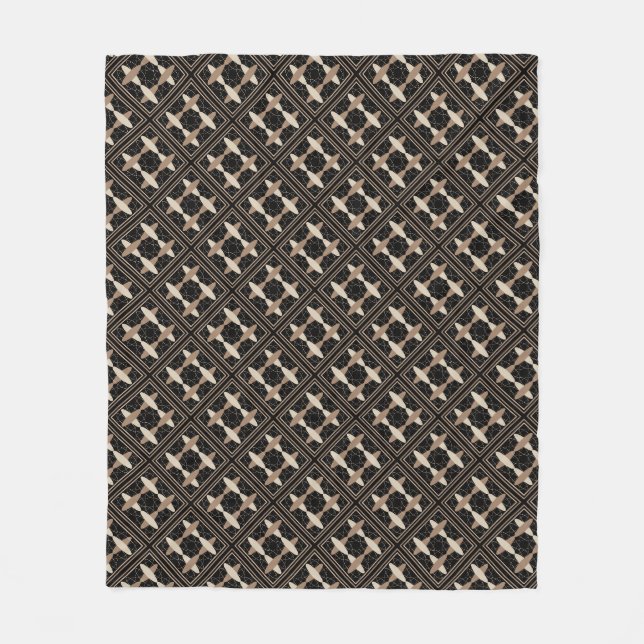 Tan on Black  Fleece Blanket (Front)