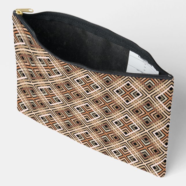 Tan on Black Geometric Shapes Accessory Pouch (Open)