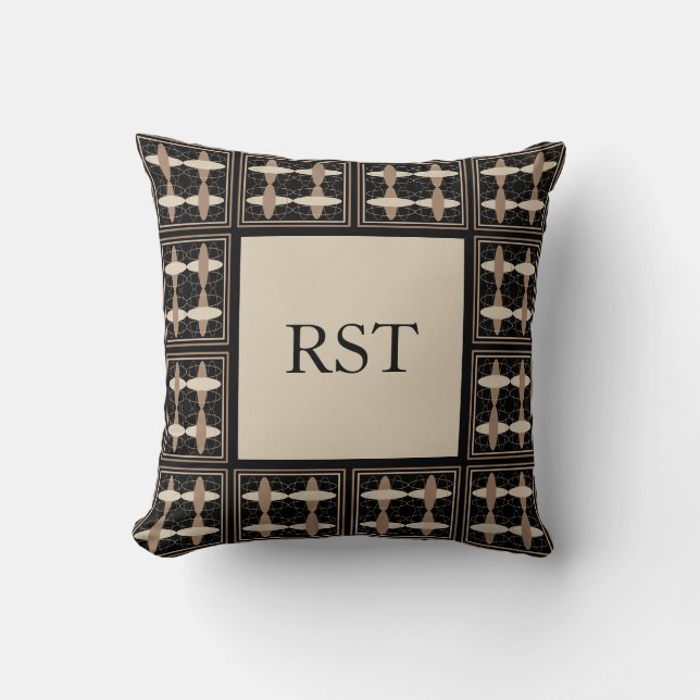 Tan on Black Initials Cushion (Front)