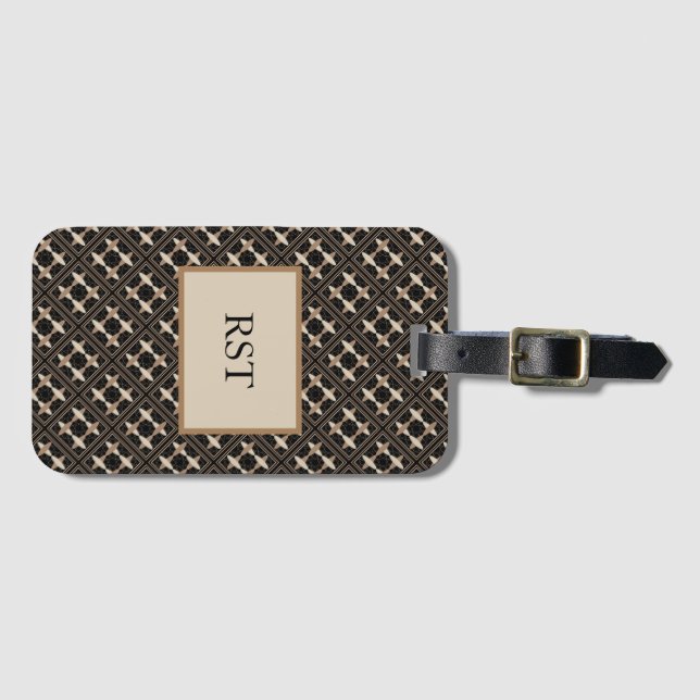 Tan on Black  Luggage Tag (Front Horizontal)
