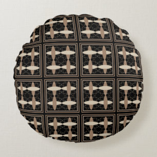 Tan on Black  Round Cushion