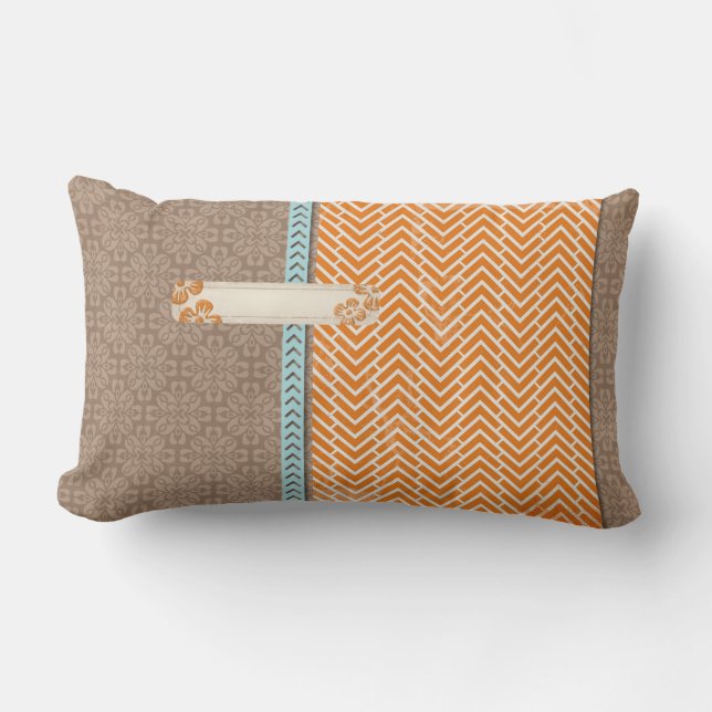 Tan, Orange and Blue Lumbar Throw Pillow (Front)