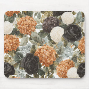 Tan Orange Black Cream Flowers Mouse Pad