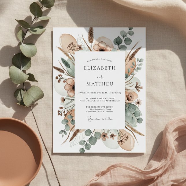 Tan Painterly Bloom Wedding Invitation (Creator Uploaded)