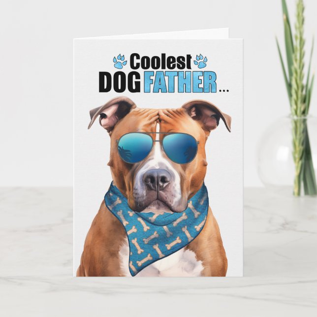 Tan Pit Bull Dog Coolest Dad Father's Day Holiday Card (Front)