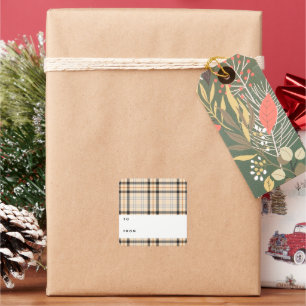 Tan Plaid Pattern Holiday Gift Tag