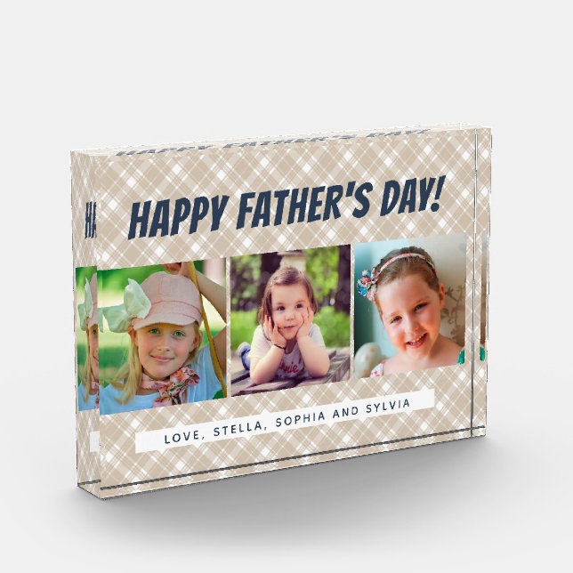Tan Plaid Three Photos Happy Father's Day (Left)