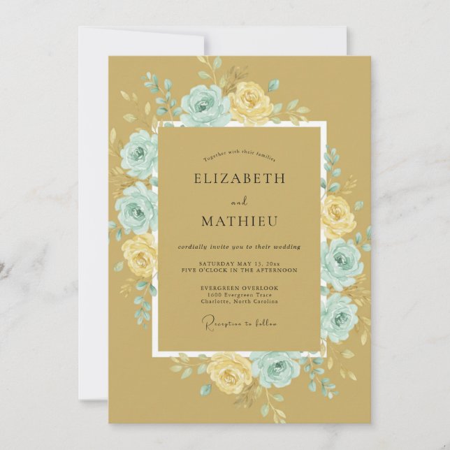 Tan Poetic Botanical Wedding Invitation (Front)