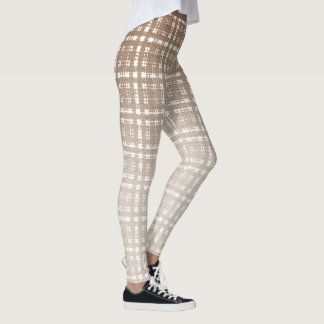 Tan Preppy Glen Check Plaid Fashion Leggings