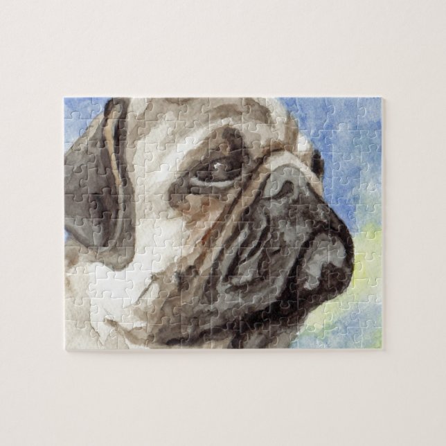 Tan Pug Watercolor Jigsaw Puzzles (Horizontal)