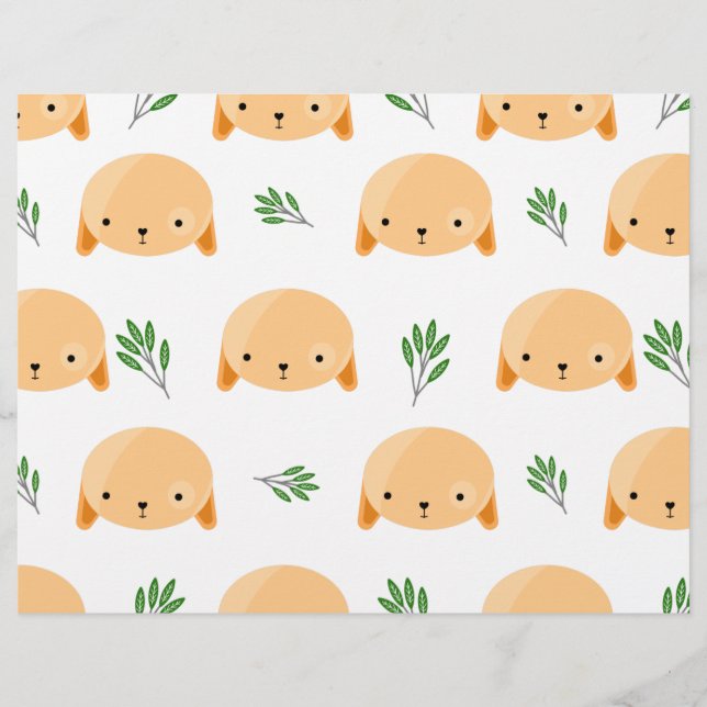 Tan Puppy Dogs with Grass Scrapbook Paper  (Front)