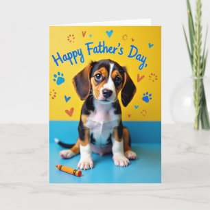 Tan Puppy Floral Fathers Card