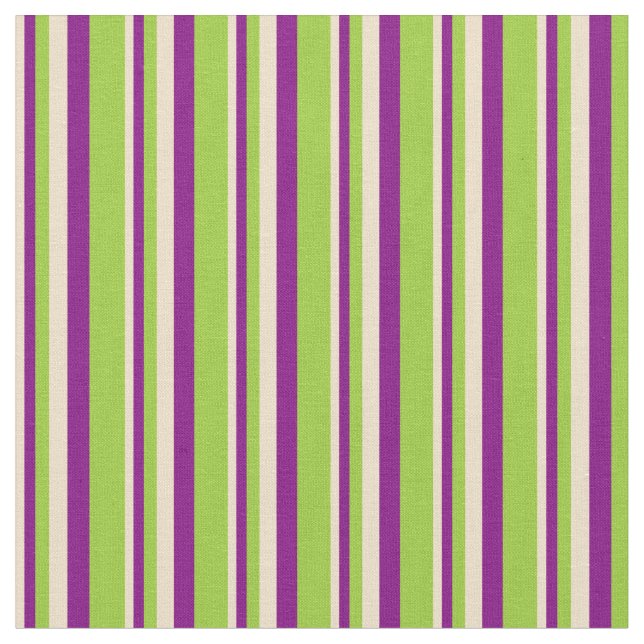 Tan, Purple & Green Stripes/Lines Pattern Fabric (Close Up)