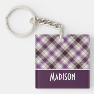 Tan & Purple Plaid Key Ring