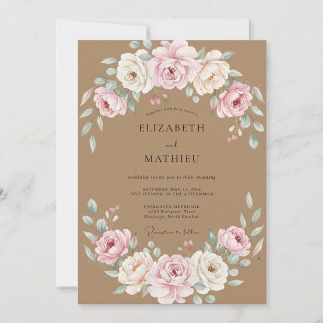 Tan Ranunculus Eucalyptus Wedding Invitation (Front)