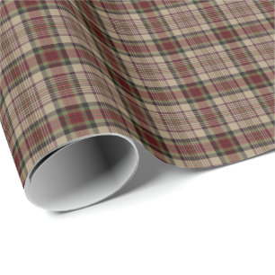 Tan, Red, and Green Plaid Pattern Wrapping Paper