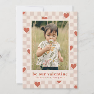 Tan Red Chequerboard Hearts Valentine's Day Card