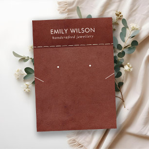 TAN RED LEATHER TEXTURE NECKLACE EARRING DISPLAY BUSINESS CARD