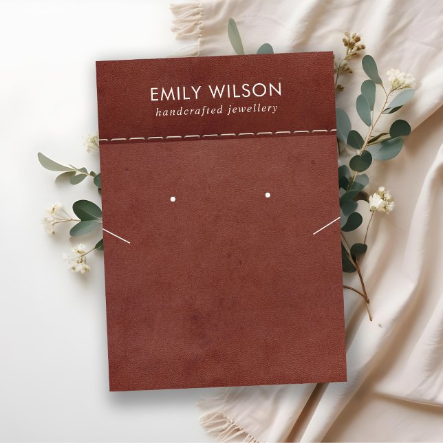 TAN RED LEATHER TEXTURE NECKLACE EARRING DISPLAY BUSINESS CARD (Creator Uploaded)