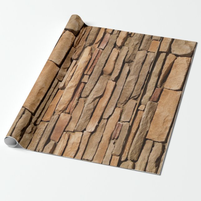 Tan Retaining Stone Rock Wall Wrapping Paper (Unrolled)