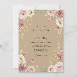 Tan Romantic Bohemian Wedding Invitation
