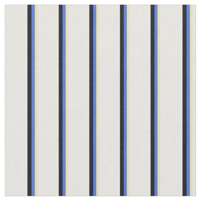 Tan, Royal Blue, Black, and White Lines Pattern Fabric (Close Up)