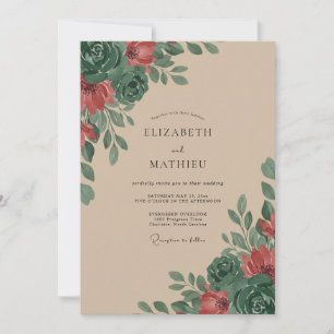 Tan Rust Petal Wedding Invitation