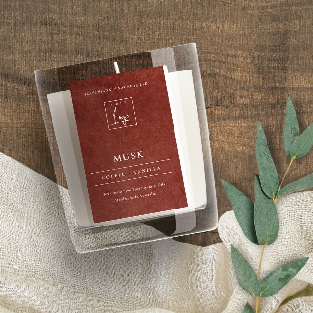 Tan Rust Terracotta Leather Logo Border Candle Food Label (Creator Uploaded)