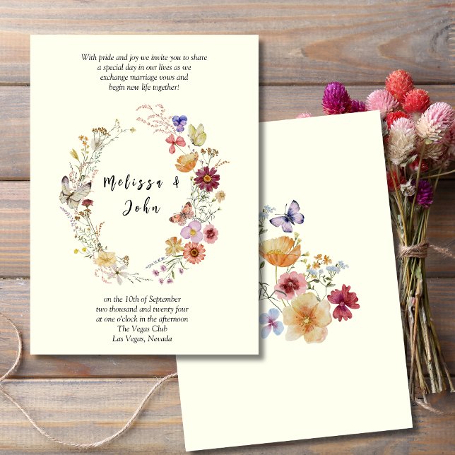 Tan Rustic Boho Wildflower Wedding Invitation (Creator Uploaded)