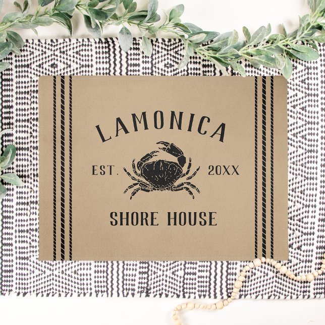Tan | Rustic Shore House Personalized Crab Doormat (Creator Uploaded)