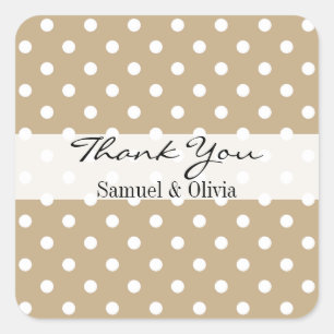 Tan Sand Square Custom Polka Dotted Thank You Sticker