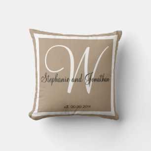 Tan Sand taupe custom Wedding keepsake pillow