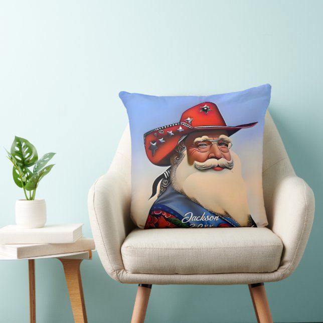 Tan Santa Claus in a Cowboy Hat Christmas Cushion (Chair)