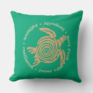 Tan & Sea Green Turtle Accent Pillow